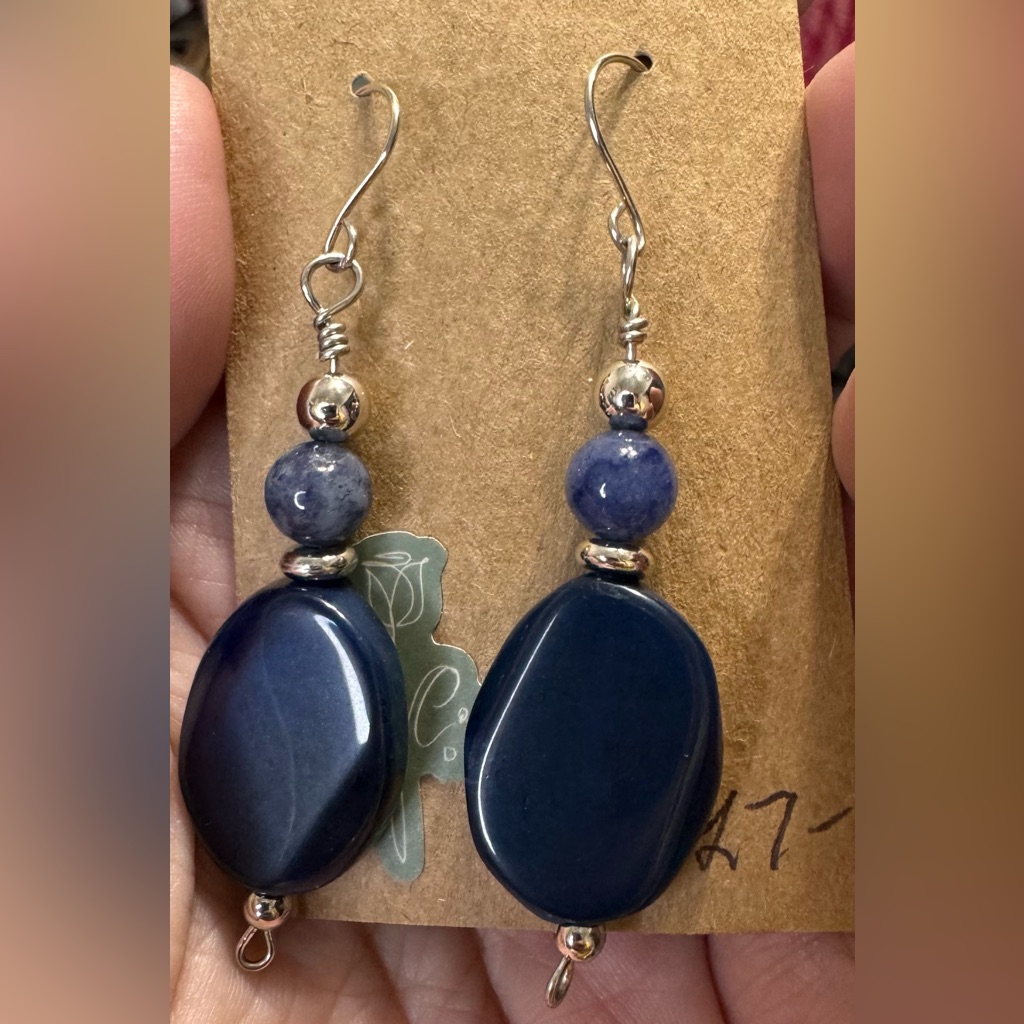 Blue And Silver Oval Bead Earrings